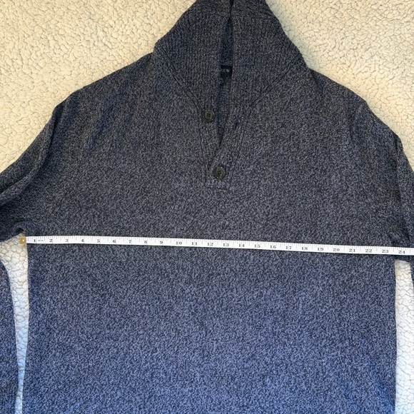 J Crew Mens L Cozy LambsWool Blend Cowel Neck Half Button Navy Blue Sweater - Picture 3 of 7